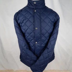 Boden London quilted lined jacket corduroy mock collar pockets zip snap grommets